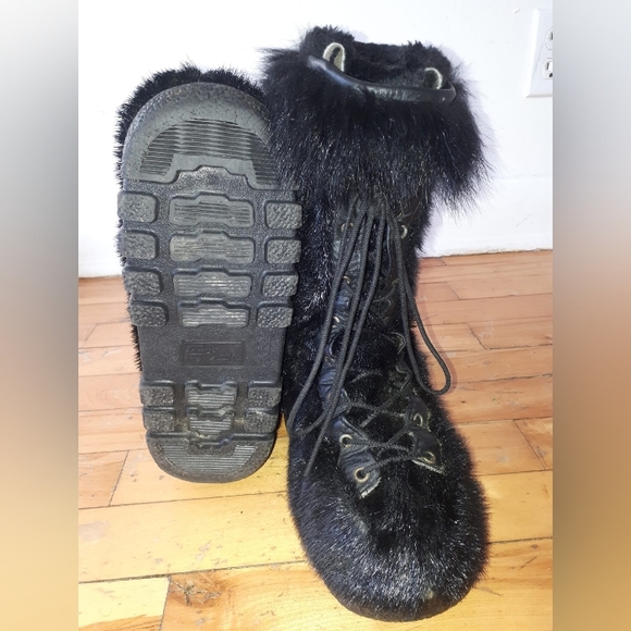 Le grenier made in Quebec natural shaved  beaver fur boots Sz 7 - Picture 6 of 7